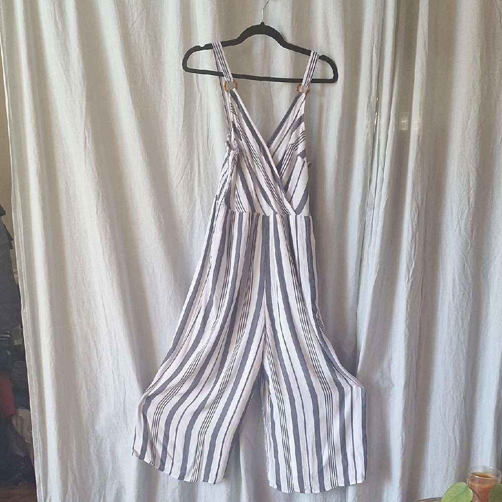 American Eagle Striped Blue and White Jumpsuit Size L